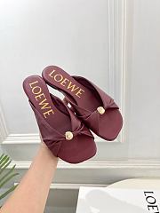Fortok Loewe Pebble Soft Slides Leather Burgundy Flats - 4