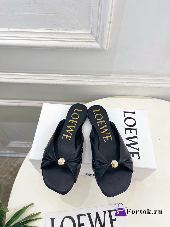 Fortok Loewe Pebble Soft Slides Leather Black Flats - 1