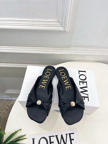 Fortok Loewe Pebble Soft Slides Leather Black Flats