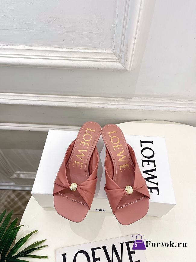 Fortok Loewe Pebble Soft Slides Leather Pink Heels 4.5cm  - 1