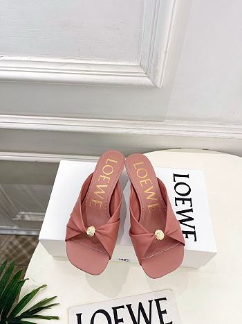 Fortok Loewe Pebble Soft Slides Leather Pink Heels 4.5cm 