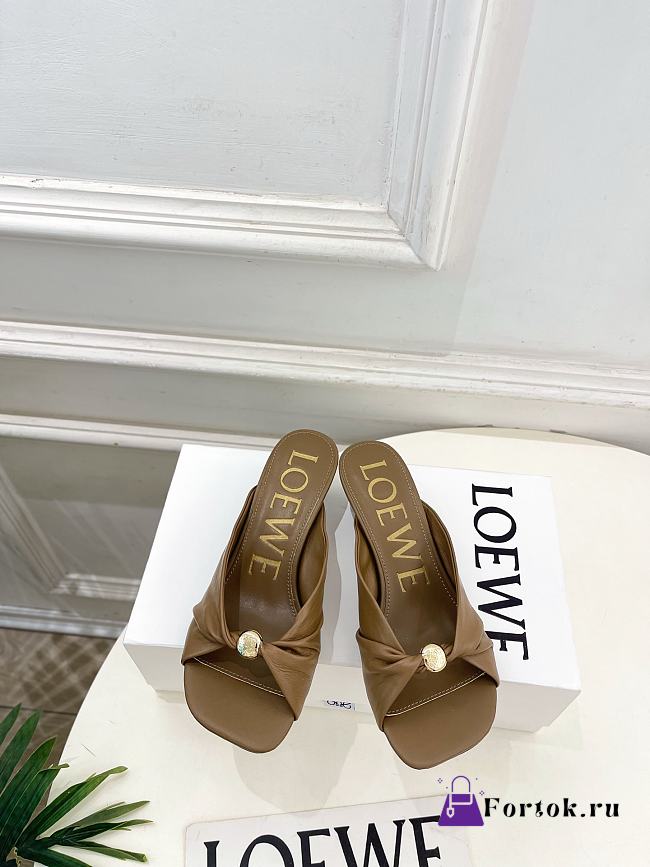 Fortok Loewe Pebble Soft Slides Leather Olive Heels 4.5cm  - 1