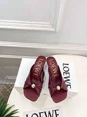 Fortok Loewe Pebble Soft Slides Leather Burgundy Heels 4.5cm  - 1