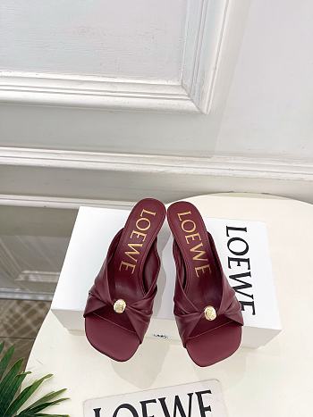 Fortok Loewe Pebble Soft Slides Leather Burgundy Heels 4.5cm 