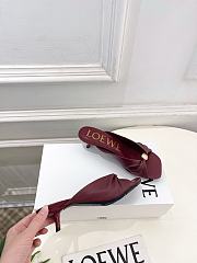 Fortok Loewe Pebble Soft Slides Leather Burgundy Heels 4.5cm  - 6