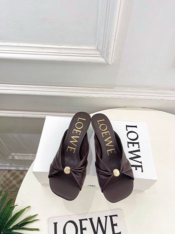 Fortok Loewe Pebble Soft Slides Leather Chocolate Brown Heels 4.5cm 