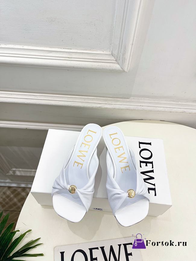 Fortok Loewe Pebble Soft Slides Leather White Heels 4.5cm  - 1