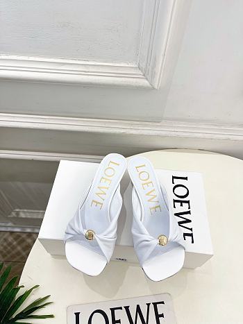 Fortok Loewe Pebble Soft Slides Leather White Heels 4.5cm 