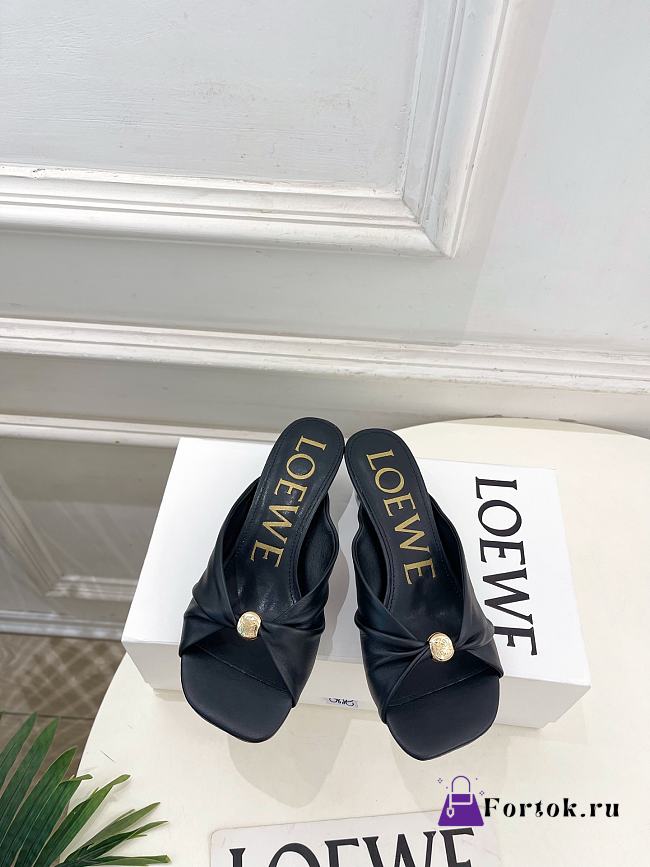 Fortok Loewe Pebble Soft Slides Leather Black Heels 4.5cm  - 1