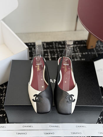 Fortok Chanel Two-Tone Slingback Flats Double C Black-White 