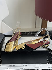 Fortok Chanel Two-Tone Slingback Flats Double C Black-Gold  - 4