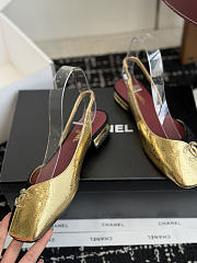 Fortok Chanel Two-Tone Slingback Flats Double C Black-Gold  - 5