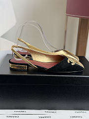 Fortok Chanel Two-Tone Slingback Flats Double C Black-Gold  - 6