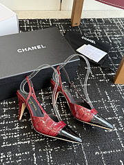 Fortok Chanel Métiers d'Art 2026 Slingback Pointed-toe Shoes Red-Black High Heels Patent Leather 9cm - 5