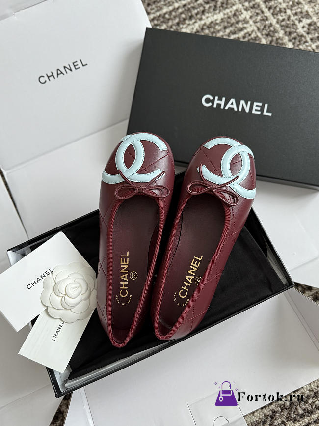 Fortok Chanel Coco Beach 2026 Ballerina Flats Burgundy - 1