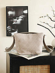 Fortok Chanel Bucket Bag Quilted Suede Grey 20x11x18cm - 3