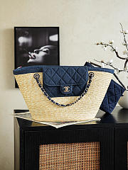 Fortok Chanel Coco Beach Shopping Bag Raffia - Blue Denim 26 x 54 x 18cm - 1