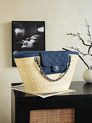Fortok Chanel Coco Beach Shopping Bag Raffia - Blue Denim 26 x 54 x 18cm - 6