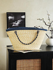 Fortok Chanel Coco Beach Shopping Bag Raffia - Blue Denim 26 x 54 x 18cm - 3