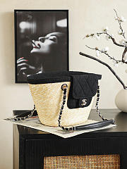 Fortok Chanel Coco Beach Small Shopping Bag Raffia - Black Denim 18 x 41 x 13cm - 6