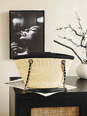 Fortok Chanel Coco Beach Small Shopping Bag Raffia - Black Denim 18 x 41 x 13cm - 4
