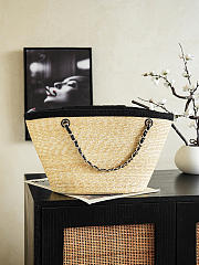 Fortok Chanel Coco Beach Small Shopping Bag Raffia - Blue Denim 26 x 54 x 18cm - 4