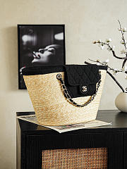 Fortok Chanel Coco Beach Small Shopping Bag Raffia - Blue Denim 26 x 54 x 18cm - 2