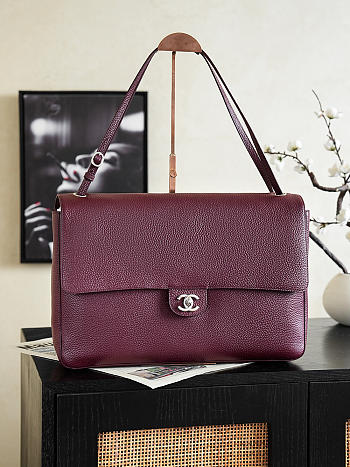 Fortok Chanel 2026ss Chanel Maxi Flapbag Burgundy Silver Hardware 19.5*32*10cm