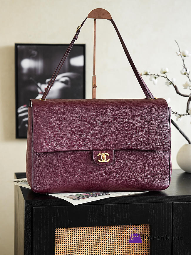 Fortok Chanel 2026ss Chanel Maxi Flapbag Burgundy Gold Hardware 19.5*32*10cm - 1