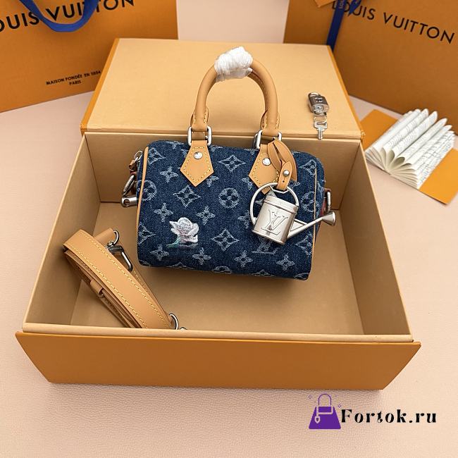 Fortok Louis Vuitton Speedy 18 Bandoulière Monogram Flowers Denim M27557 18*12*10cm - 1