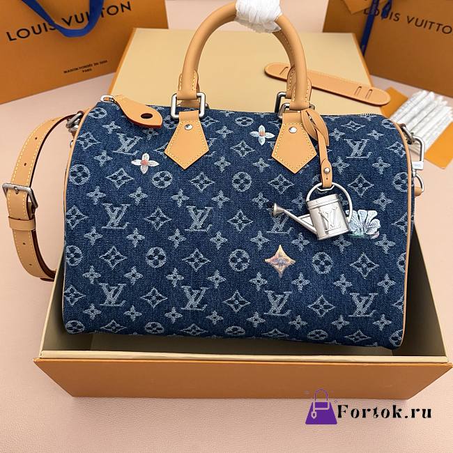 Fortok Louis Vuitton Speedy 30 Bandoulière Monogram Flowers Denim M27556 34*22*19cm - 1
