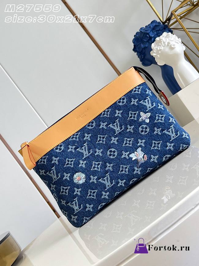 Fortok Louis Vuitton Pochette Voyage Souple Monogram Flowers Denim M27559 30x21x7.5cm - 1