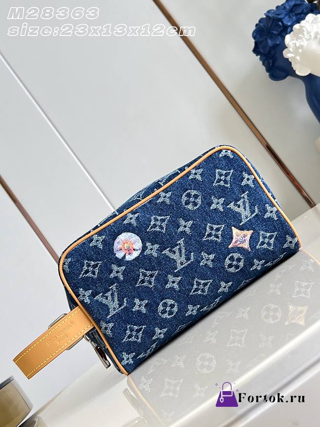 Fortok Louis Vuitton Locker Dopp Kit Monogram Flowers Denim M28363 23x13x12cm - 1