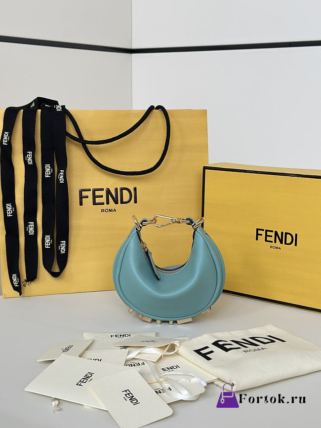 Fortok Fendi Mini Fendigraphy Hobo Bag Blue 16.5-14-5CM - 1