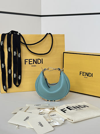Fortok Fendi Mini Fendigraphy Hobo Bag Blue 16.5-14-5CM