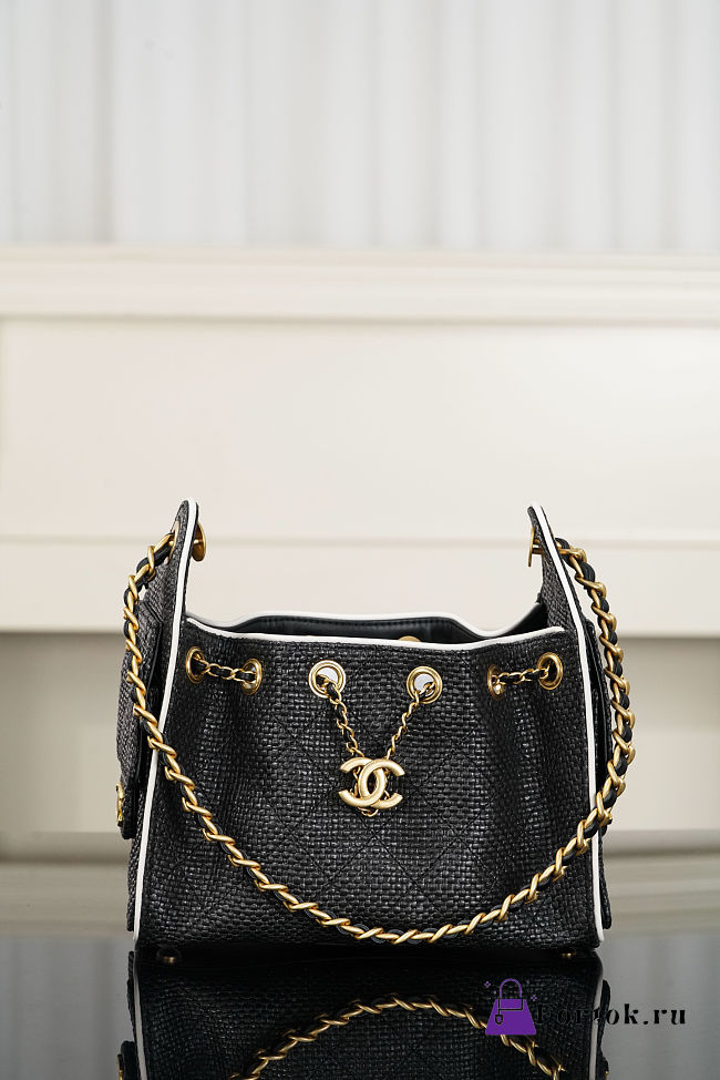 Fortok Chanel Mini 25 Hobo Bag Black Quilted Raffia 20x22x12.5cm - 1