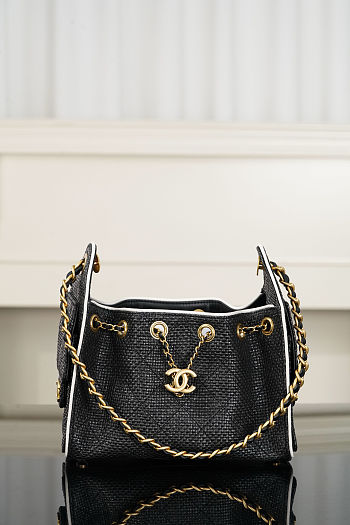 Fortok Chanel Mini 25 Hobo Bag Black Quilted Raffia 20x22x12.5cm