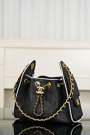 Fortok Chanel Mini 25 Hobo Bag Black Quilted Raffia 20x22x12.5cm - 4