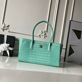 Fortok Chanel Small Shopping Tote Crocodile-embossed Calfskin Tiffany Blue 39×20×13cm