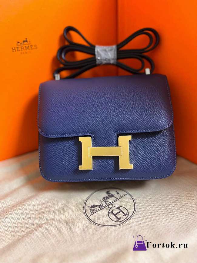 Fortok Hermes Constance 19cm Navy Blue With Gold Hardware Epsom Leather - 1