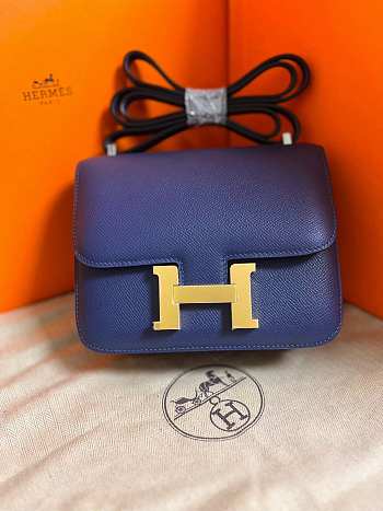 Fortok Hermes Constance 19cm Navy Blue With Gold Hardware Epsom Leather
