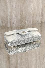 Fortok Chanel Silver/White Sequin CC Flap Shoulder Bag 24x12x4cm - 3