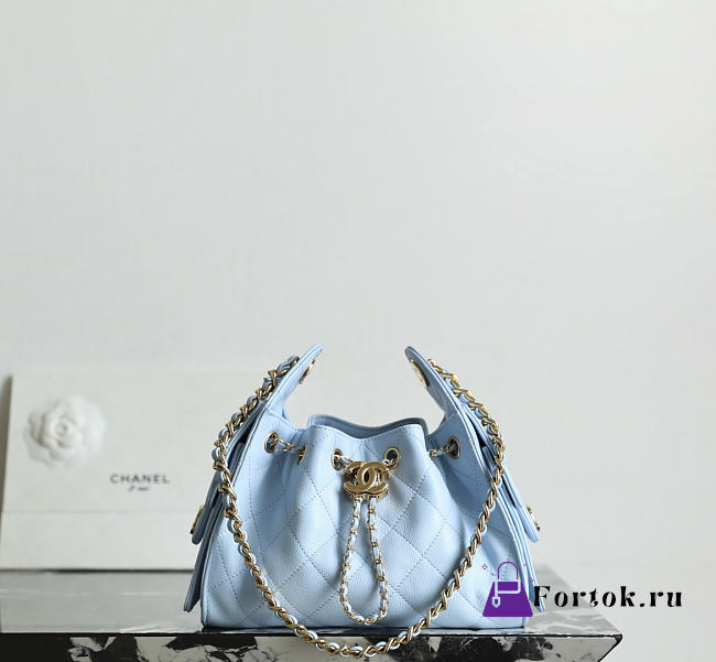 Fortok Chanel 25 Mini Handbag Light Blue 20x22x12cm - 1