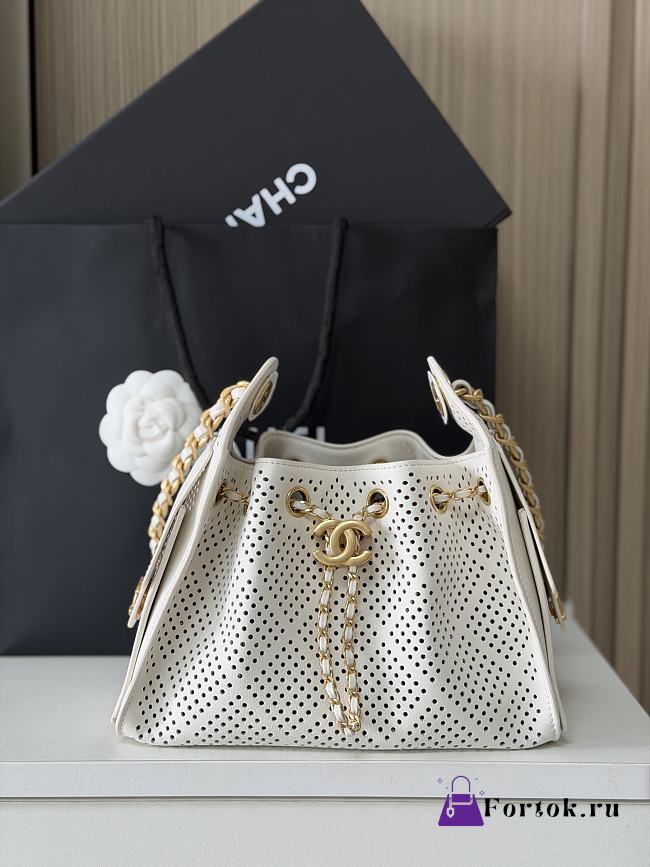 Fortok Chanel Spring Summer 2026 Pre-collection 25 Mini Handbag Perforated Calfskin & Gold-Tone Metal White 22-20-12.5cm - 1