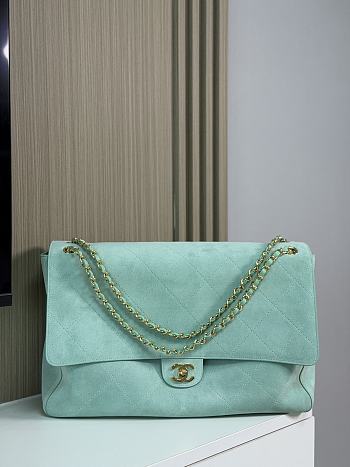 Fortok Chanel Suede Calfskin Souplissimo Maxi Flap Bag Tiffany Blue 38.5×11×26cm