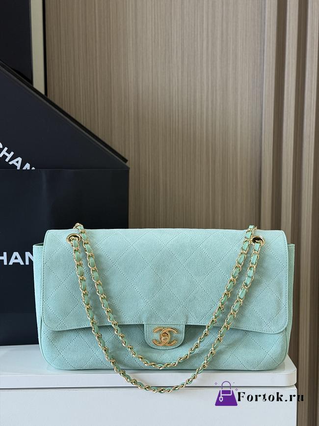 Fortok Chanel Suede Calfskin Souplissimo Maxi Flap Bag Tiffany Blue 32×10x19cm - 1