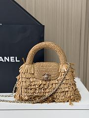 Fortok Chanel Mini Shopping Tote Spring/Summer 2026 Raffia-Effect Fabric Brown 19cm - 1