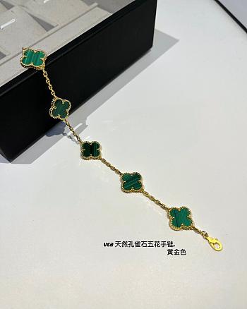Fortok Van Cleef & Arpels Vintage Alhambra Bracelet Five-motifs Green Yellow Gold
