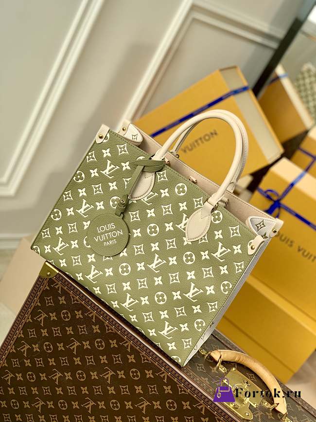 Fortok Louis Vuitton OnTheGo MM Bag Khaki Beige Monogram Empreinte Leather 35 x 27 x 14cm - 1