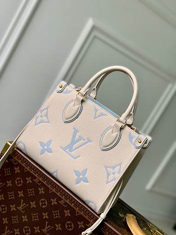 Fortok Louis Vuitton OnTheGo PM Latte and Candy Blue Monogram Empreinte Leather 25x19x11.5cm